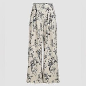 Cider Dark Garden Navy and Cream Floral Wide-Leg Pants NWOT